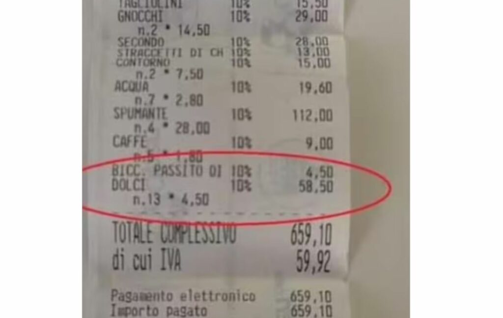 Factura que pagó la empresaria Gessica Geca en un restaurante. Foto: Facebook.