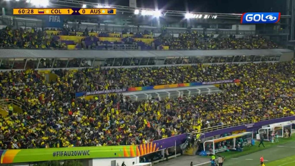 Así estuvo El Campín por primer gol de Colombia en Mundial Femenino Sub-20./ Captura de pantalla Caracol Televisión