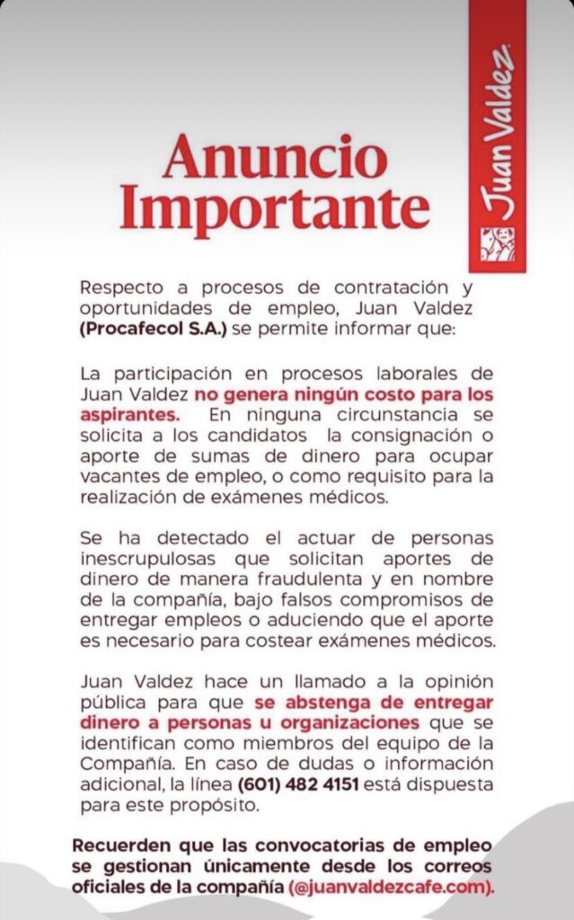 Alteran por estafas a nombre de Juan Valdez.