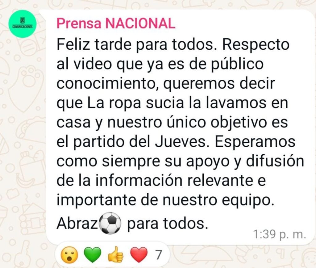 Respuesta de Nacional por fiesta de los jugadores de Nacional.