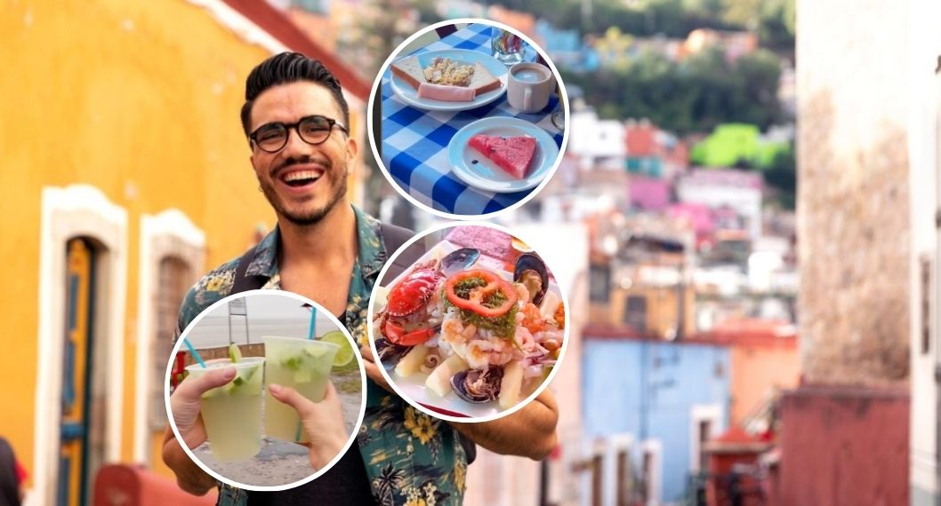 Foto de viajero y comidas, en nota de cómo pasar por Colombia, Perú y Brasil en un día sin gastar mucho dinero (video)