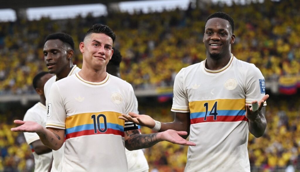 James Rodríguez imitó celebración de Jhon Durán y Richard Ríos/Foto: AFP.