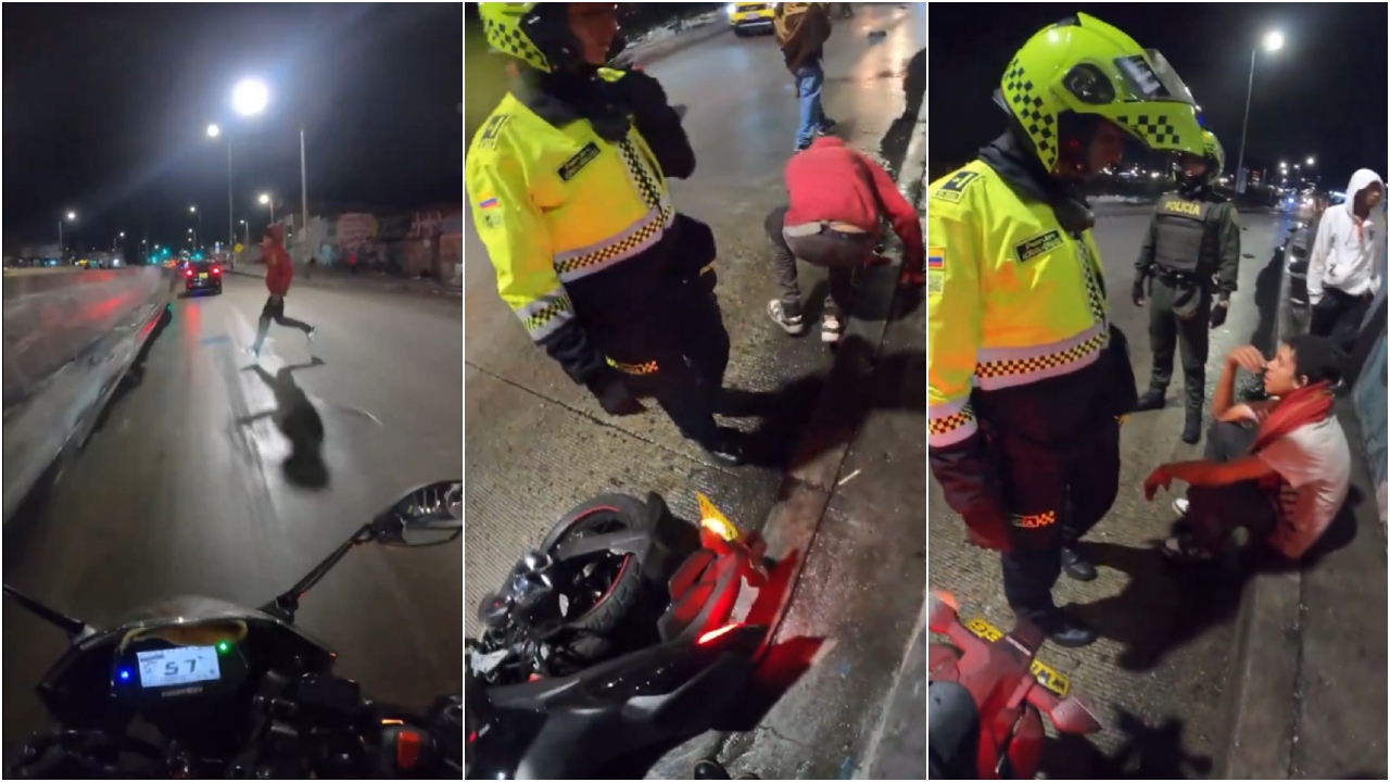 Bogotá: motociclista se salvó de robo por policía que apareció de la nada, video