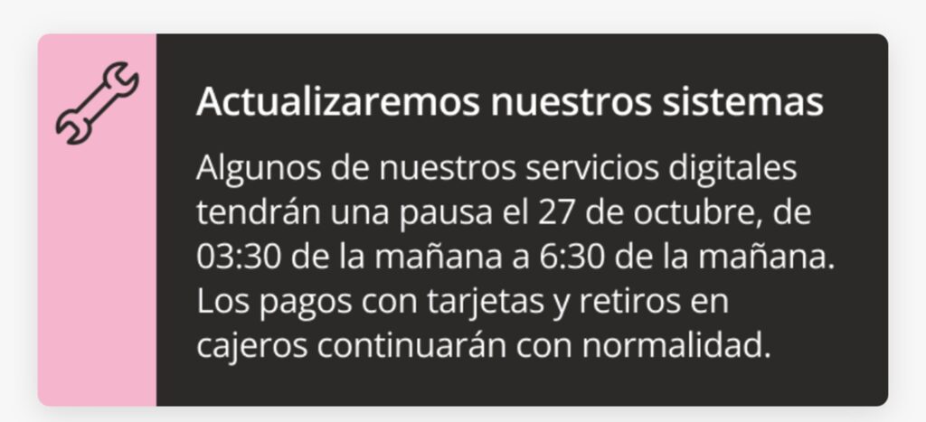 Mensaje de Bancolombia a sus usuarios.