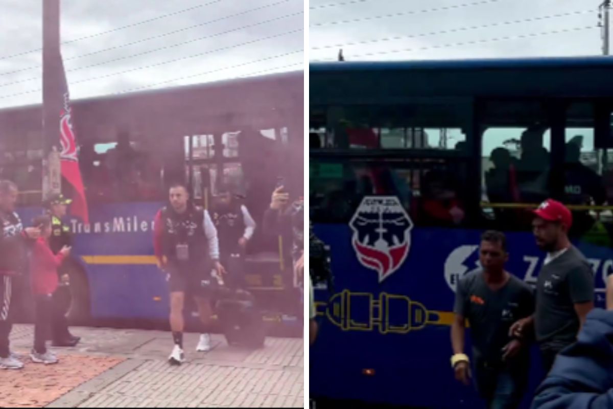 Jugadores de Fortaleza llegando en SITP para el partido contra Nacional en El Campín.