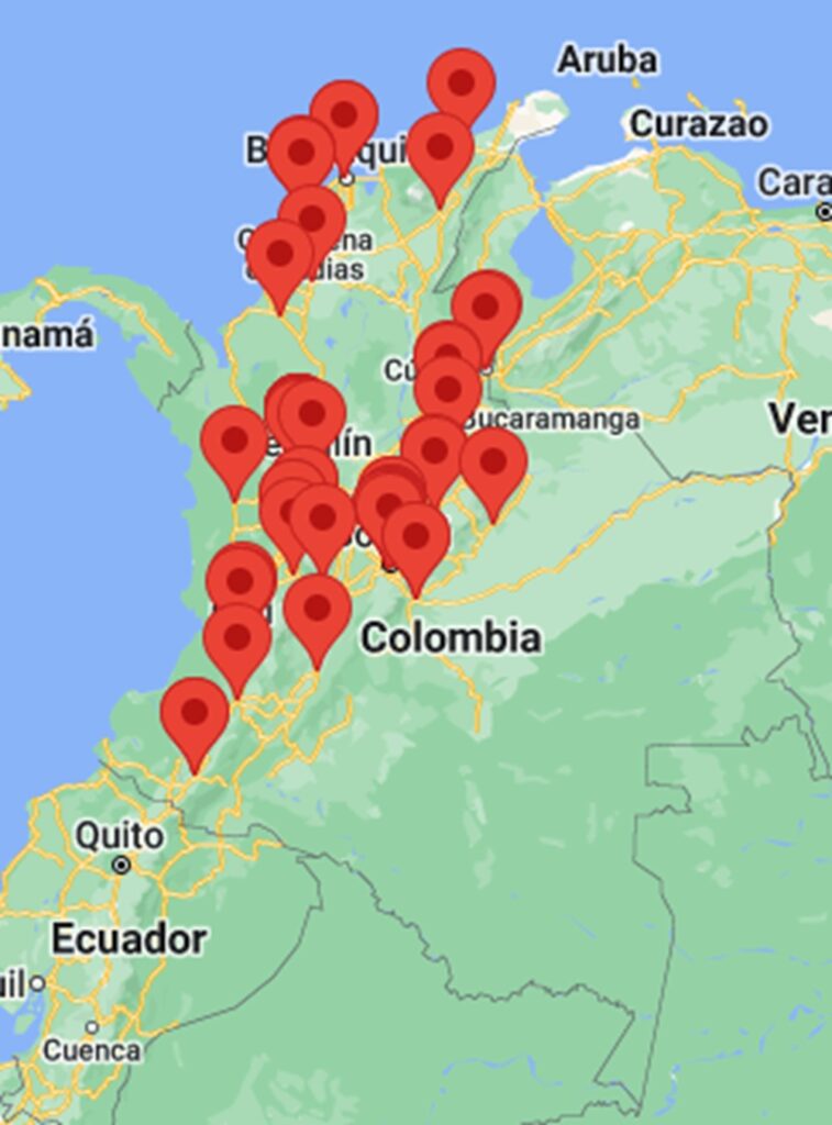 Mapa de la presencia de Esprit en Colombia.