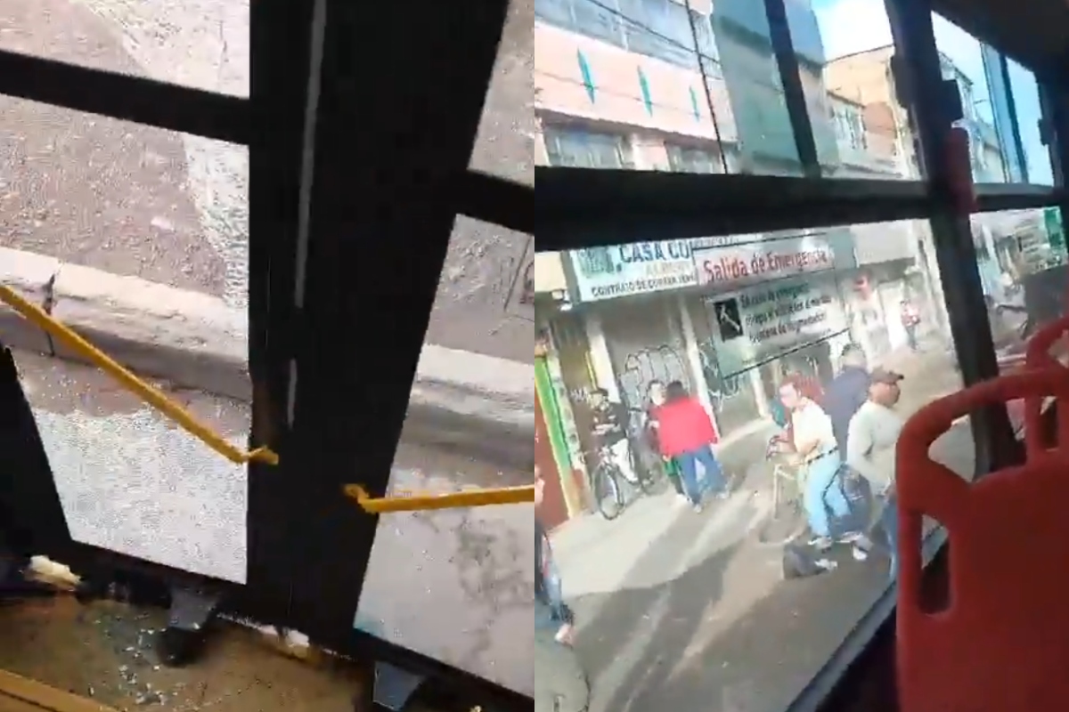 Captura de pantalla de video de agresión a bus alimentador de Transmilenio en Bogotá.