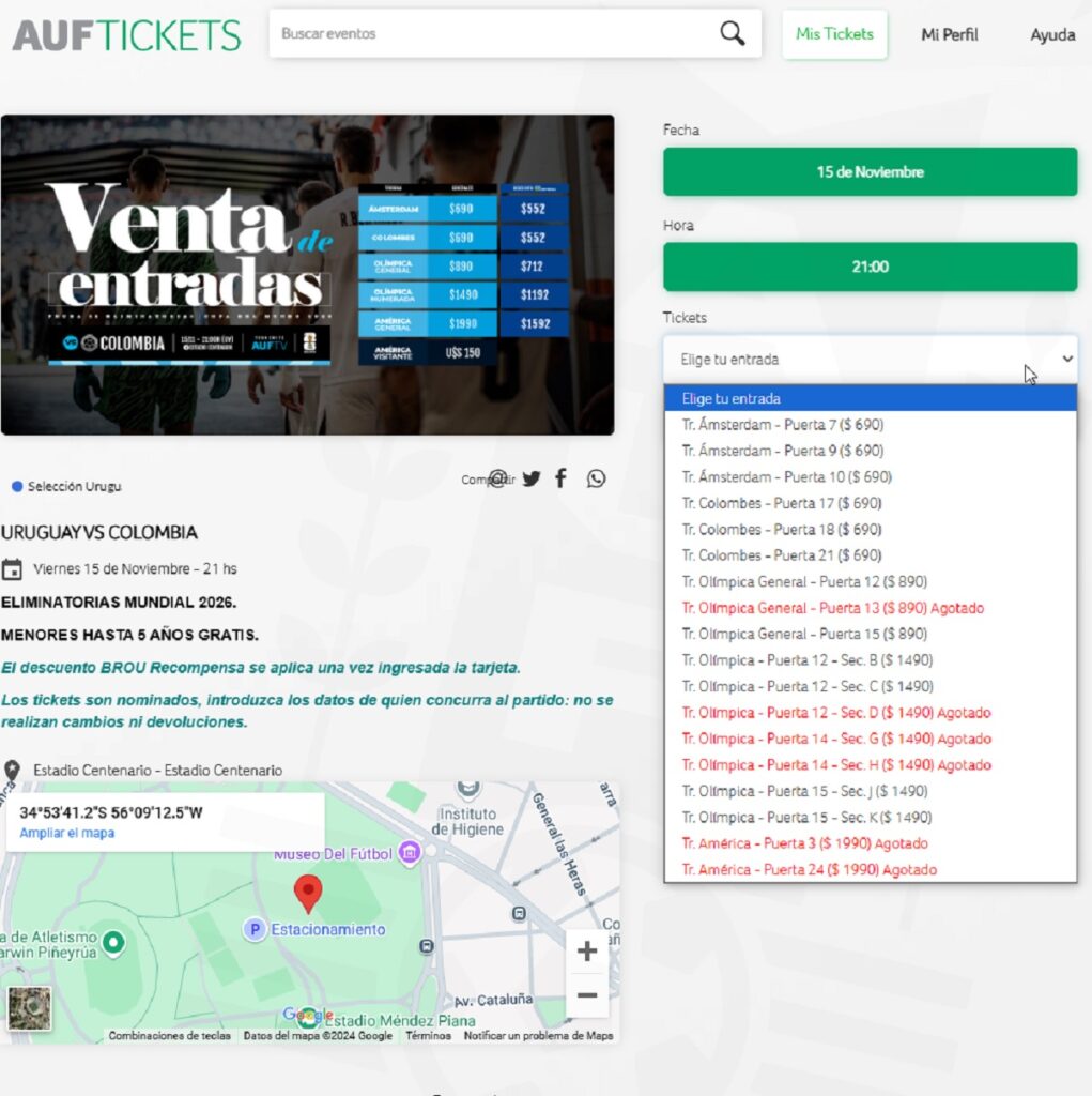 Entradas a la venta en el Centenario, de Montevideo