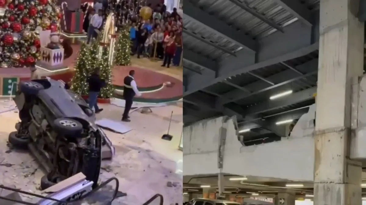 Carro cayó de cuarto piso de parqueadero en centro comercial Guatemala accidente