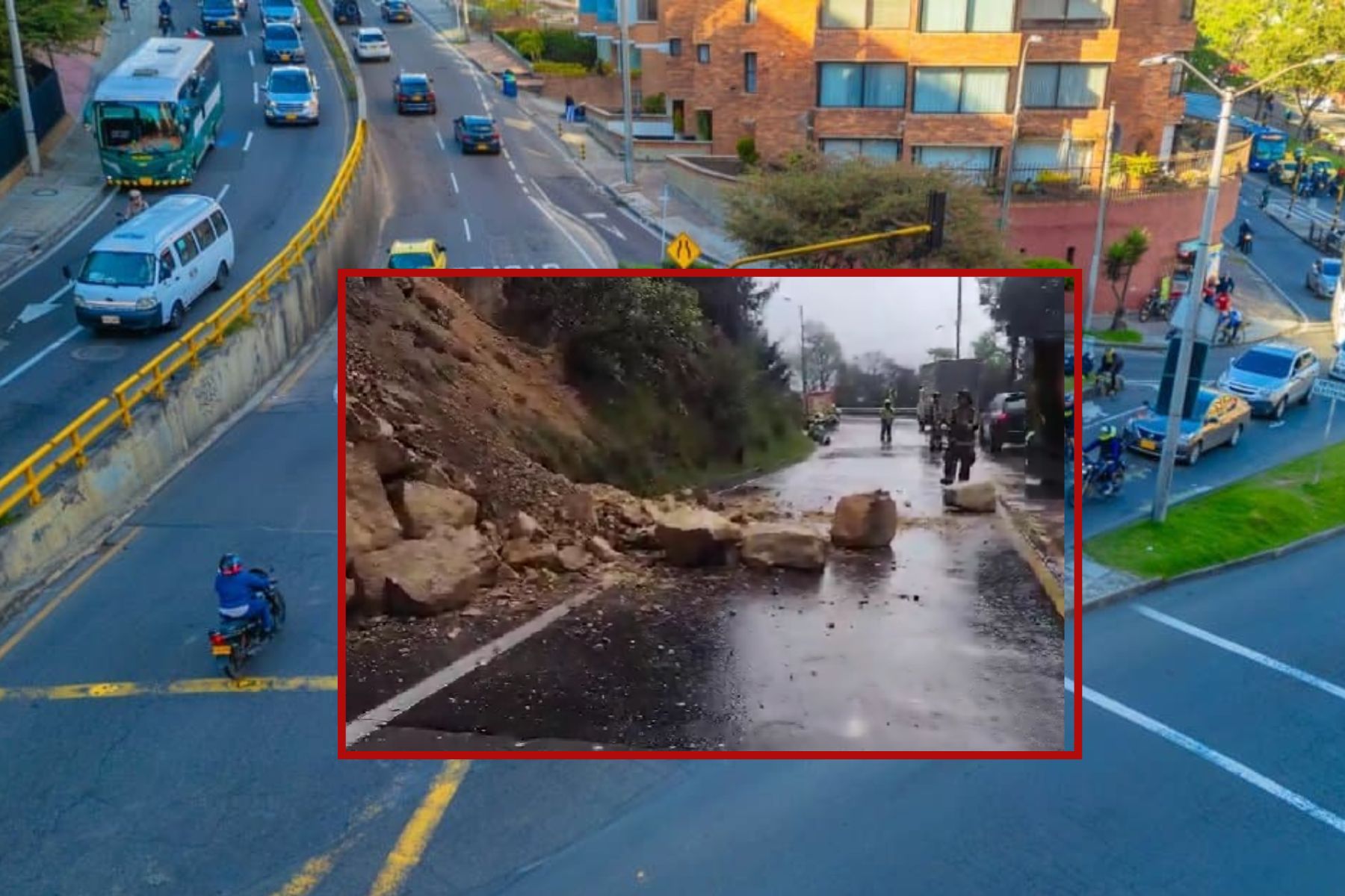 Derrumbe en la vía Bogotá-La Calera.