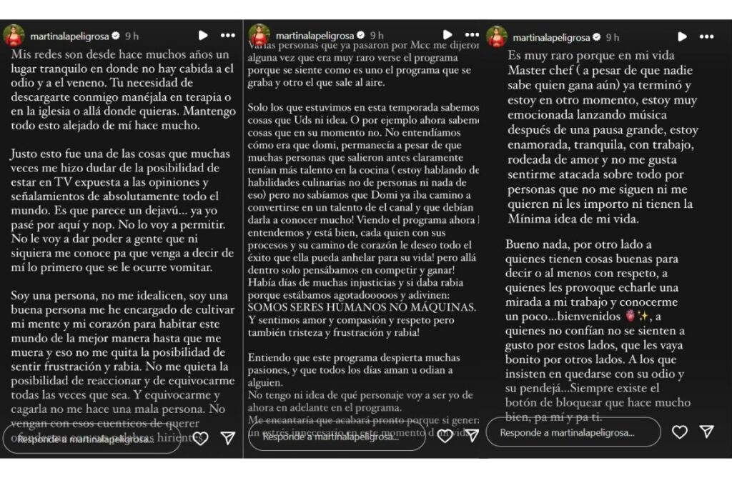 Martina, 'la peligrosa', de 'Masterchef Celebrity', dice que quiere que se acabe