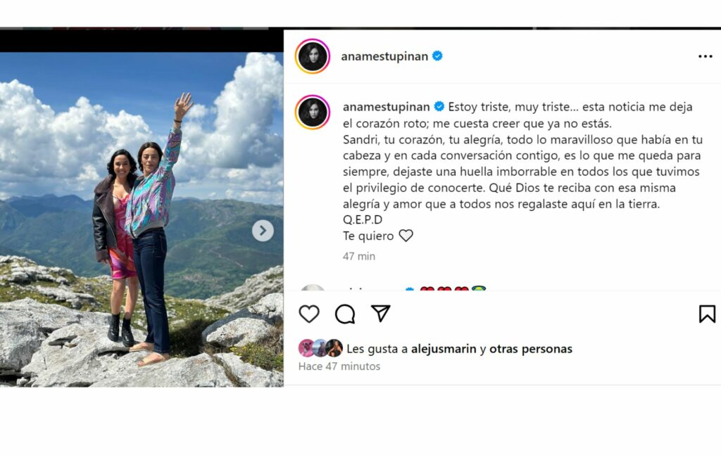 Ana María Estupiñán se despidió de Sandra Reyes. Foto: Instagram.