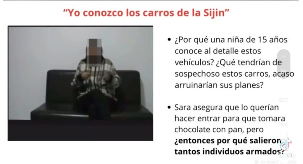 Sara en indagatoria con la Fiscalía. Foto: captura de pantalla Tiktok @dinnapaulamoralez