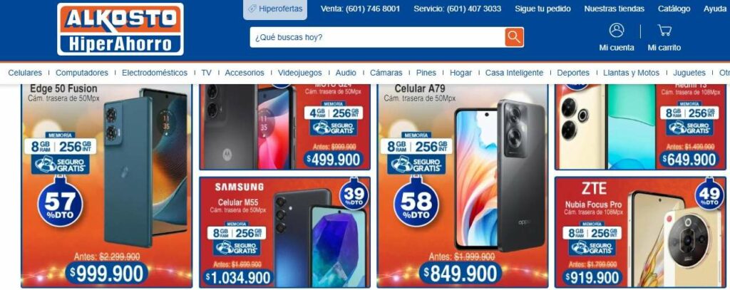 Descuentos de Alkosto en celulares hasta de 58 %. / Alkosto