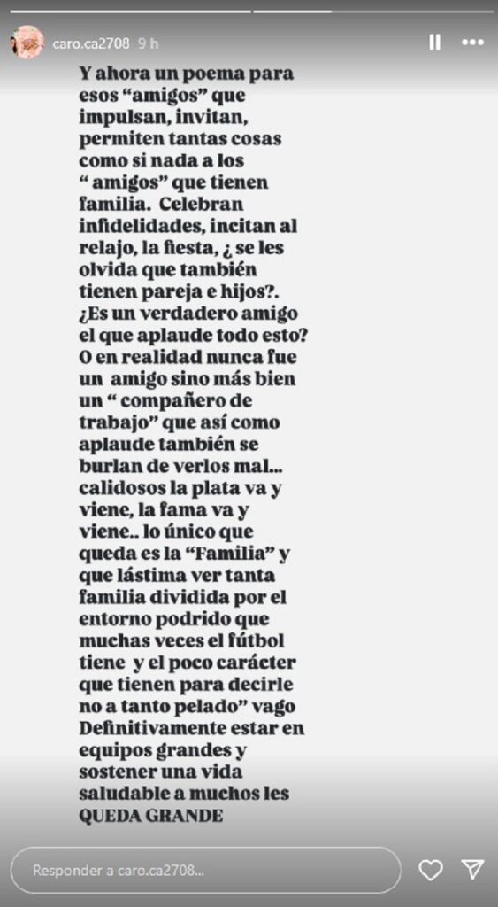 Segundos mensaje de la esposa de Edwin Cardona. Foto: Instagram.