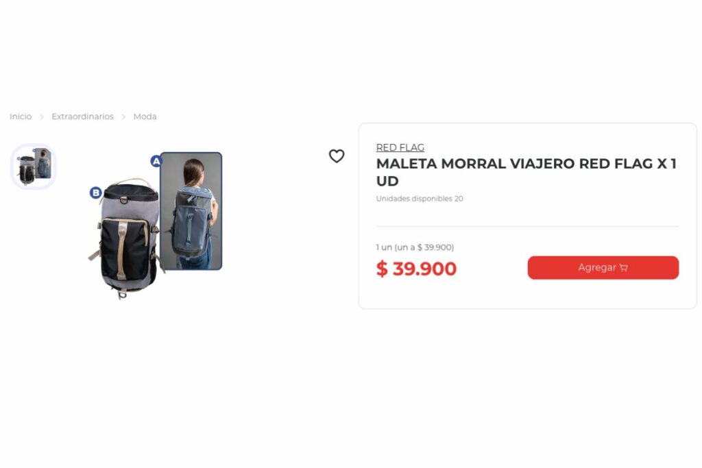 Imagen de producto de D1: morral viajero por menos de $ 40.000 / Foto de página web D1