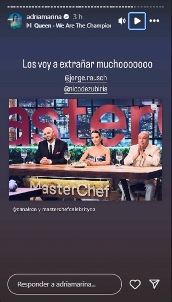 Mensaje de Adria Marina después de 'Masterchef'. / Instagram @adriamarina