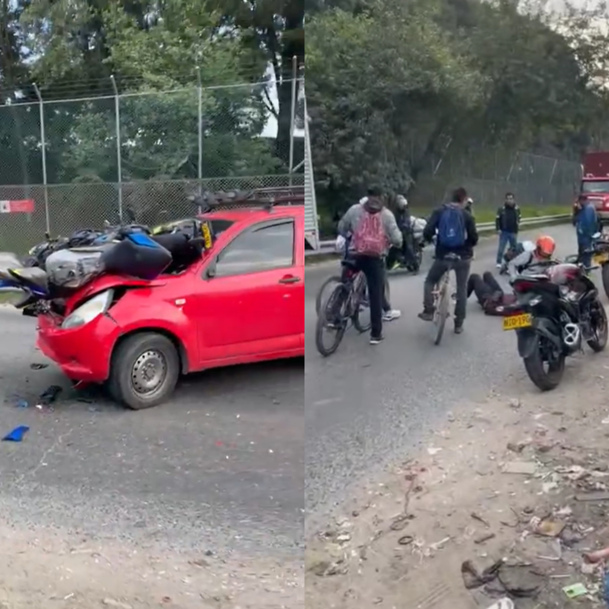 Grave accidente cerca de Catam, en Bogotá, hoy 21 de diciembre: moto quedó incrustada en panorámico de un carro rojo. Acá, el video.