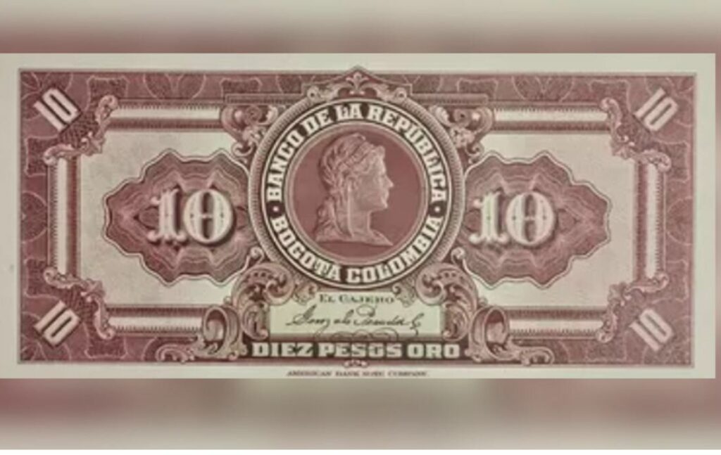 Billete de 10 pesos de oro.