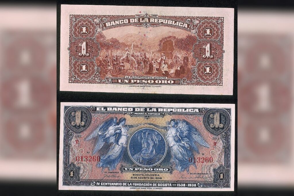 Imagen de billete de un peso colombiano de 1938 / Foto del Banco de la República
