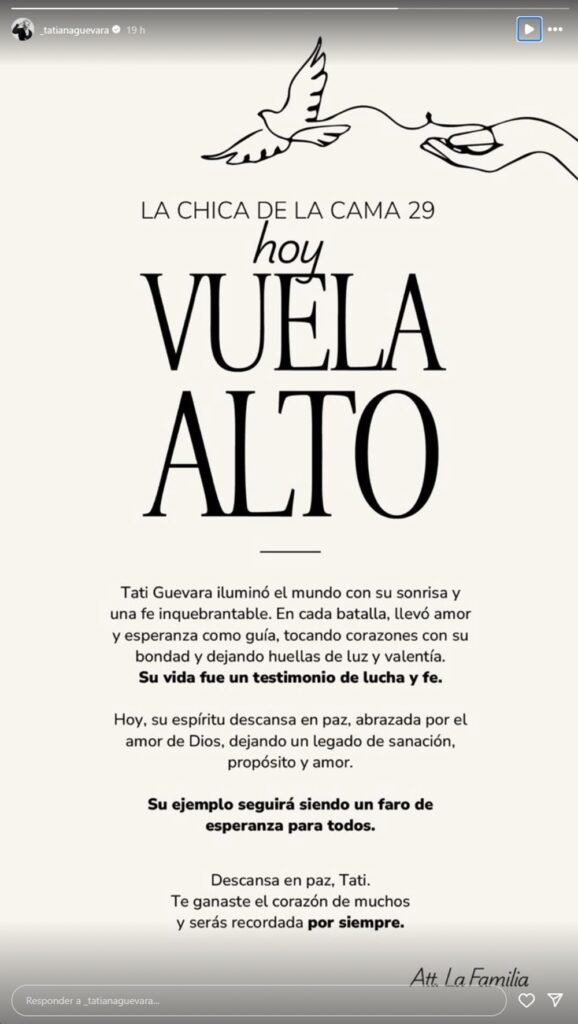 Mensaje de la familia de Tatiana Guevara.