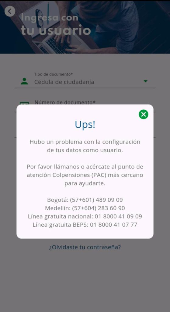 Falla en 'app' de Colpensiones en enero de 2025./ Colpensiones