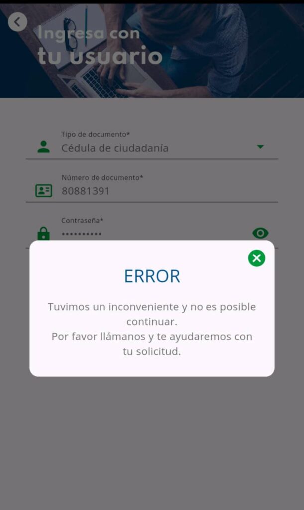 Aviso de Colpensiones sobre inconveniente en la 'app'./ Colpensiones