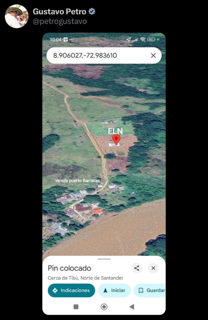 Publicación de Petro sobre el Eln.