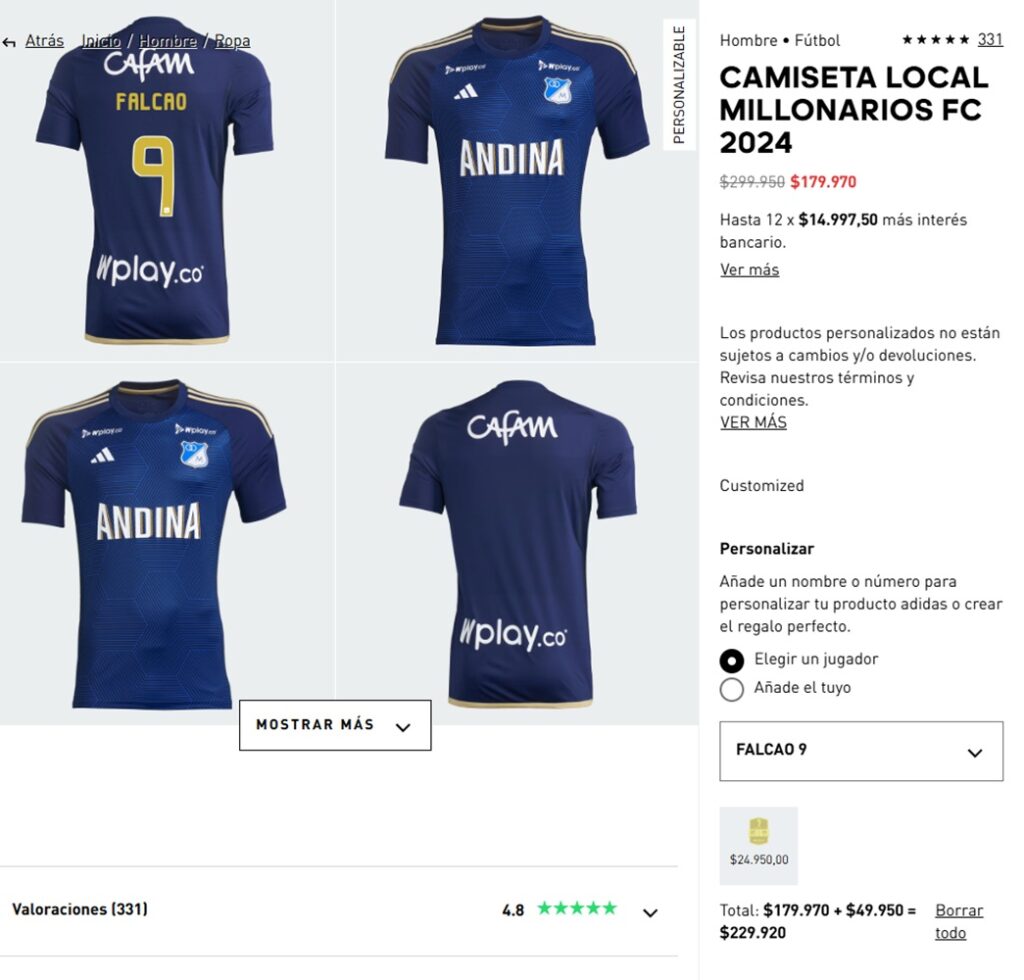Descuento en la camiseta de Millonarios.