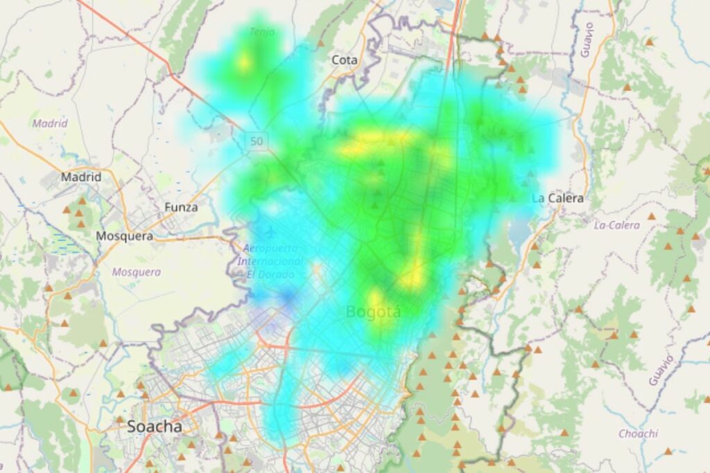 Mapa de lluvias hoy en Bogotá