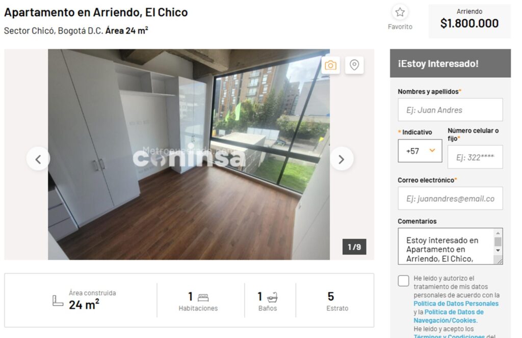 Apartamento más económico de Chicó Norte.