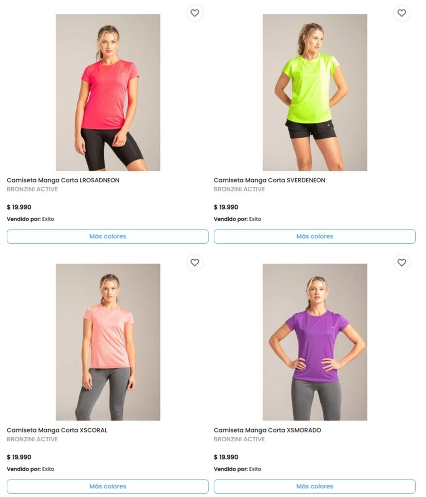 Camisetas económicas en el Éxito.