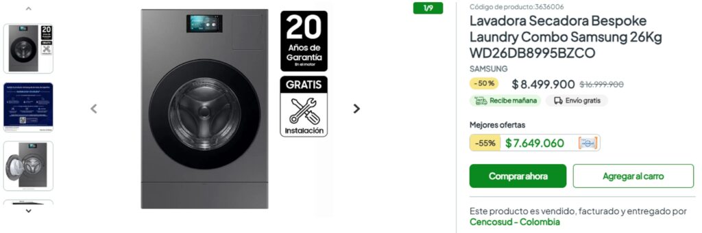 Captura de pantalla de la página web de Jumbo