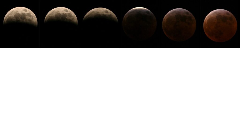 Imágenes del Eclipse Lunar o Luna de Sangre hoy 14 de marzo / AFP