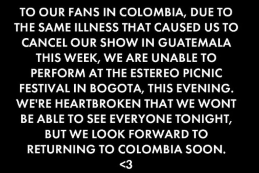 Anuncio cancelación Incubus FEP 2025. Captura tomada de Instagram @incubusofficial