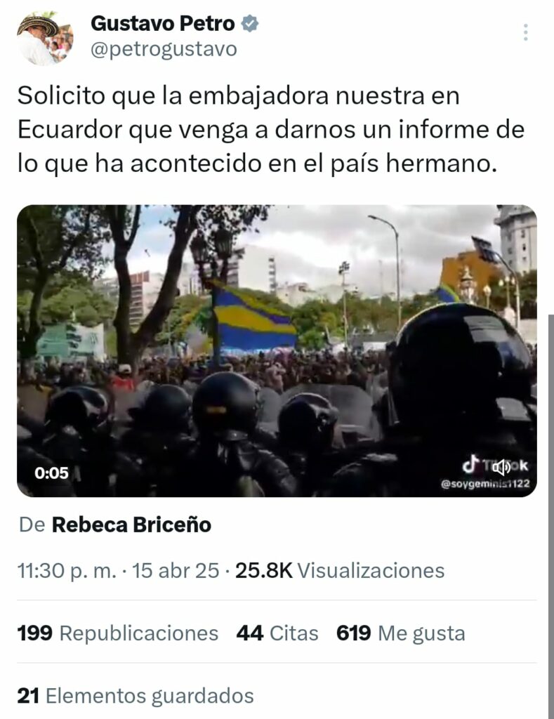 Petro publicó noticia falsa sobre protestas en Ecuador / Captura de pantalla