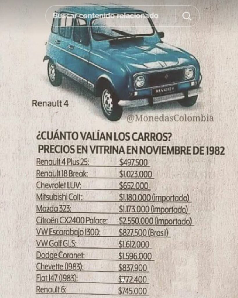 Precio de carros en 1982 / TikTok de @thomas_camilo12