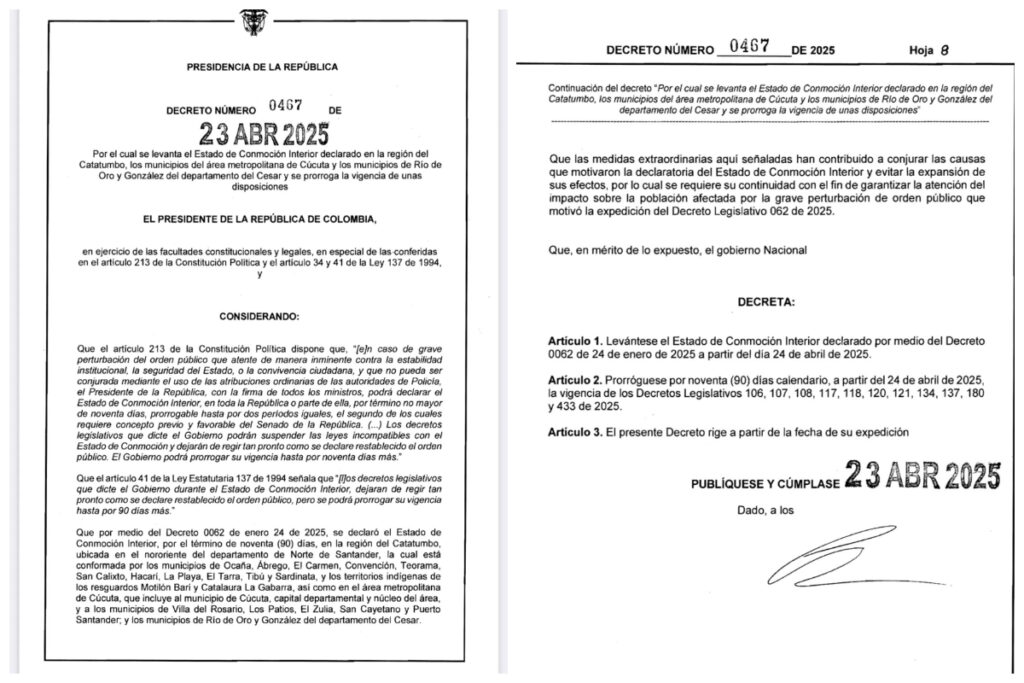 Este es el decreto de conmoción interior. Foto: Gobierno.