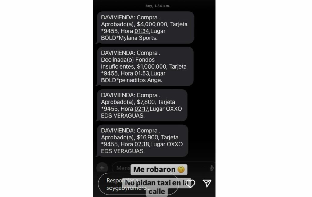 Gabriela Romero contó que un taxista le robó 4 millones de pesos / (Instagram @soygabyromero)