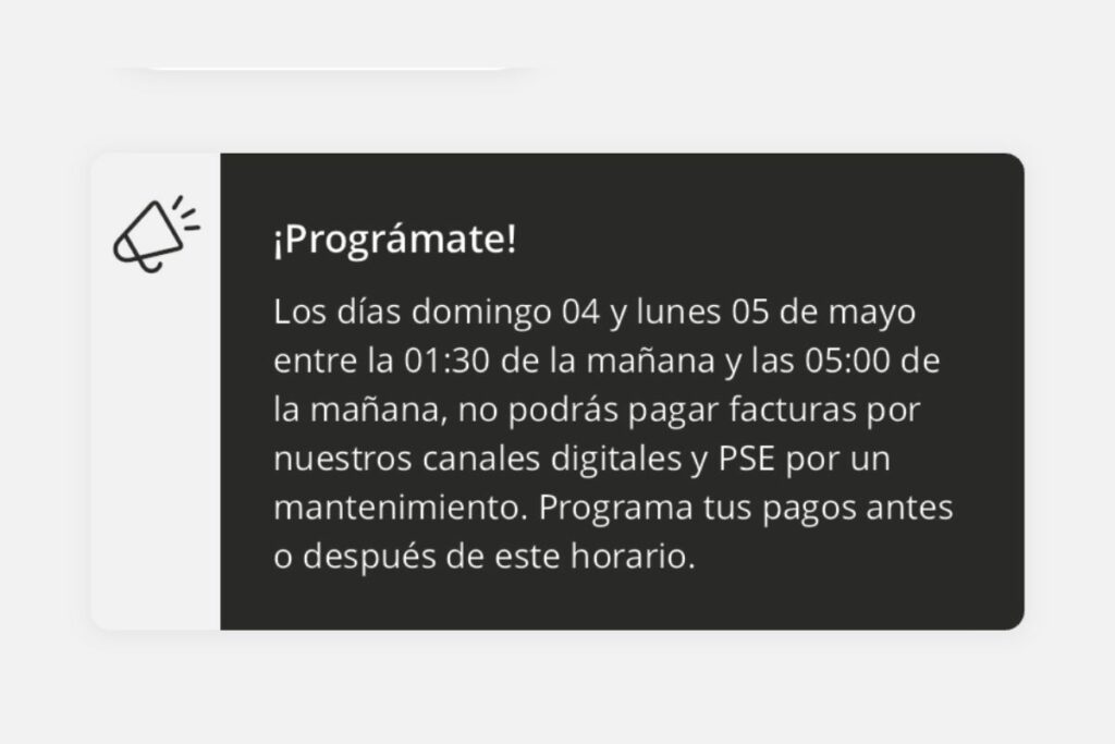 Aviso en Mi Bancolombia / Captura de pantalla