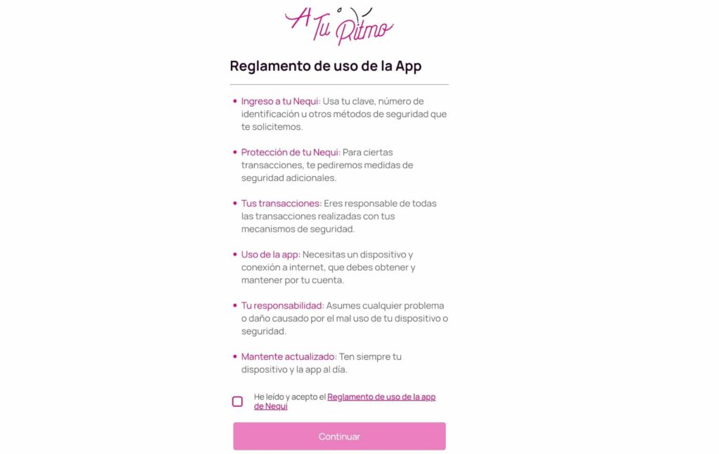 Reglamento de uso de la app