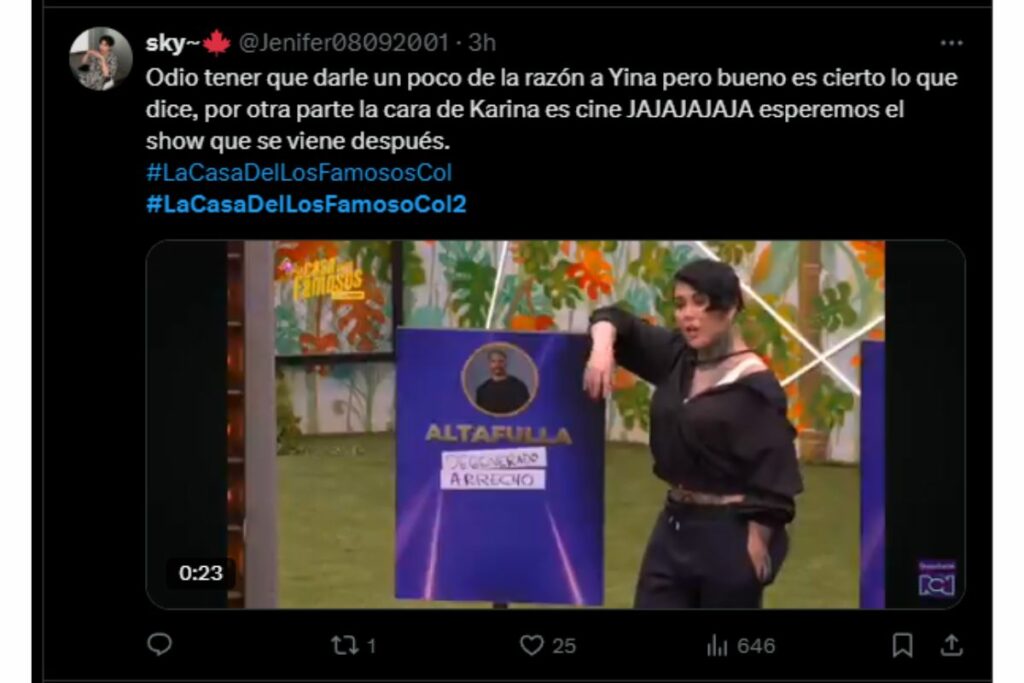 Yina Calderón en &amp;amp;#39;La casa de los famosos&amp;amp;#39; / X