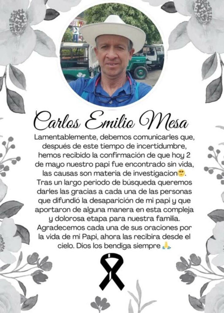 Carta a Carlos Mesa, ciclista hallado muerto en Sasaima tras salir de Bogotá / Cuenta de Facebook Pao Mesa Hernández