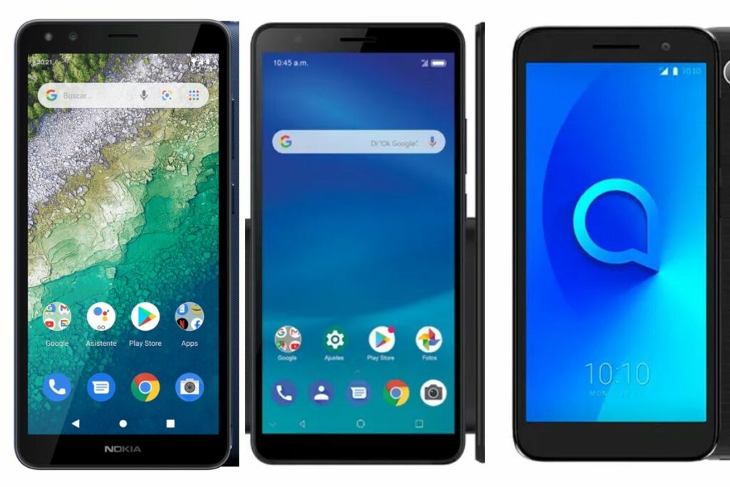 Nokia C01 Plus (Tigo) / ZTE Blade L210 (Mercado Libre) / Alcatel 1 (Mercado Libre) / Fotomontaje de Pulzo