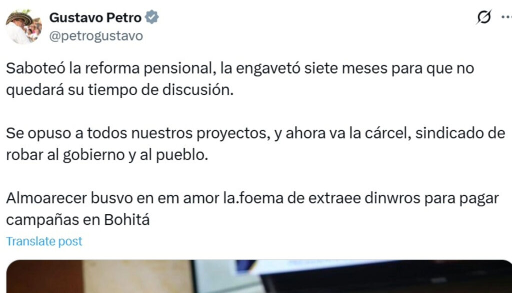 Petro reacciona a orden de captura de Iván Name (Captura X: @Petrogustavo)