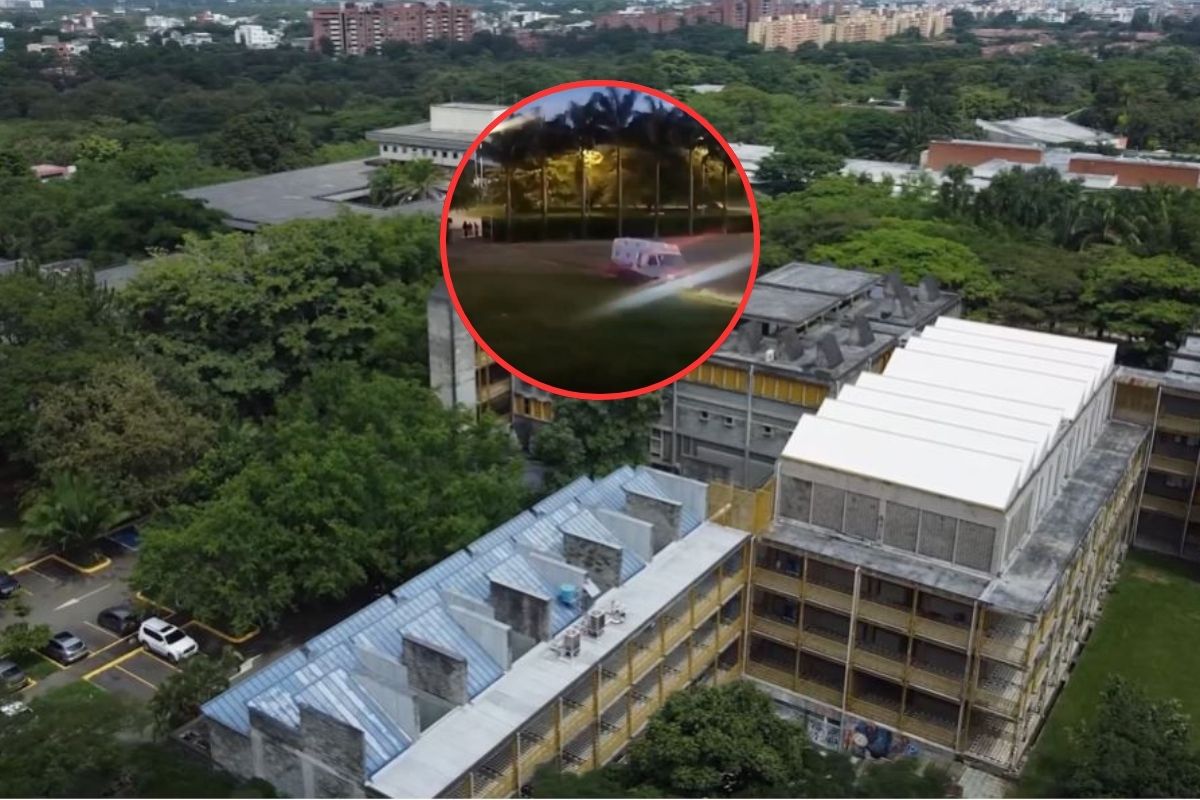 Ambulancia en la Universidad del Valle, atendiendo a las heridas en una balacera