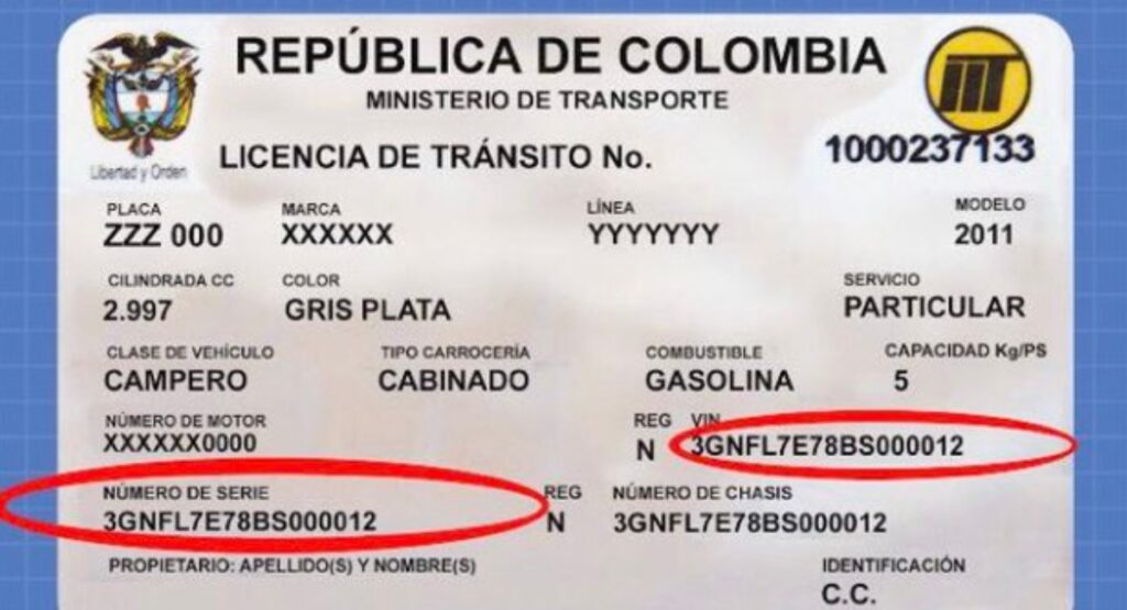 Licencia de Tránsito o tarjeta de propiedad