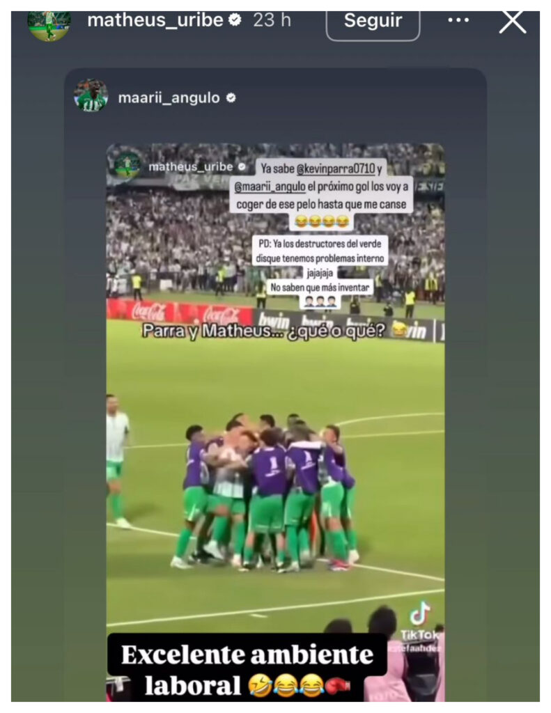 Matheus Uribe se refirió a malestar en Atlético Nacional / Instagram @matheus_uribe