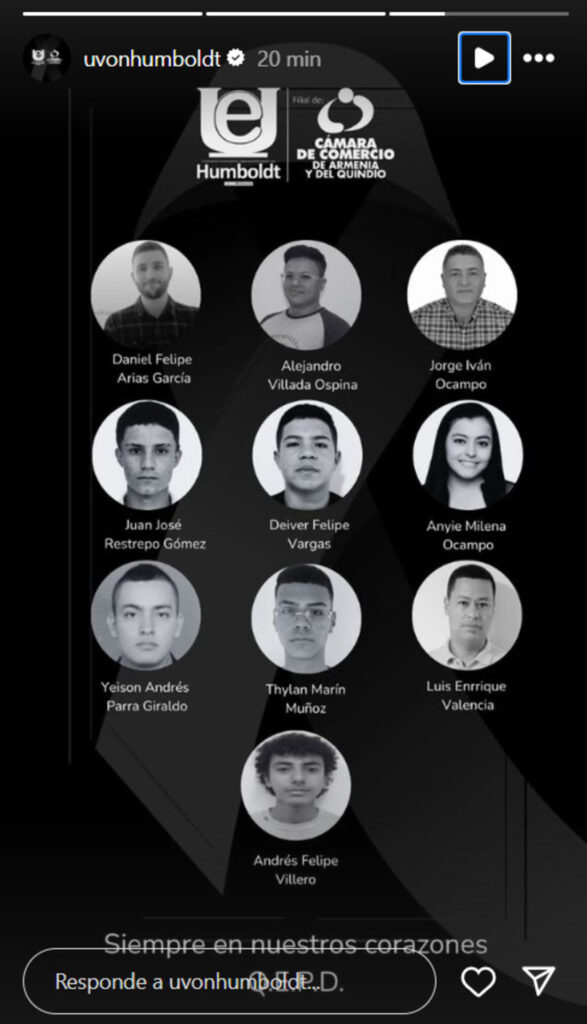 Estudiantes que murieron en accidente en Calarcá, Quindío / @uvonhumboldt