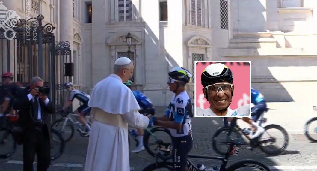 Foto de Nairo Quintana con el papa León XIV, en nota de qué le dijo Nairo Quintana al papa León XIV por Giro de Italia: Colombia relució